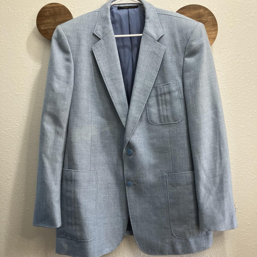 Vintage Chambray Blue Sport Coat Blazer Jacket‎ Mens Large Preppy Academia